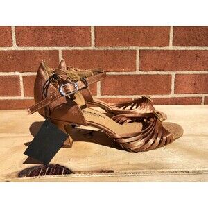 Dance Amo Woman ballroom Dance Shoes, Tan Satin, 2.5"  heel, size EUR 37